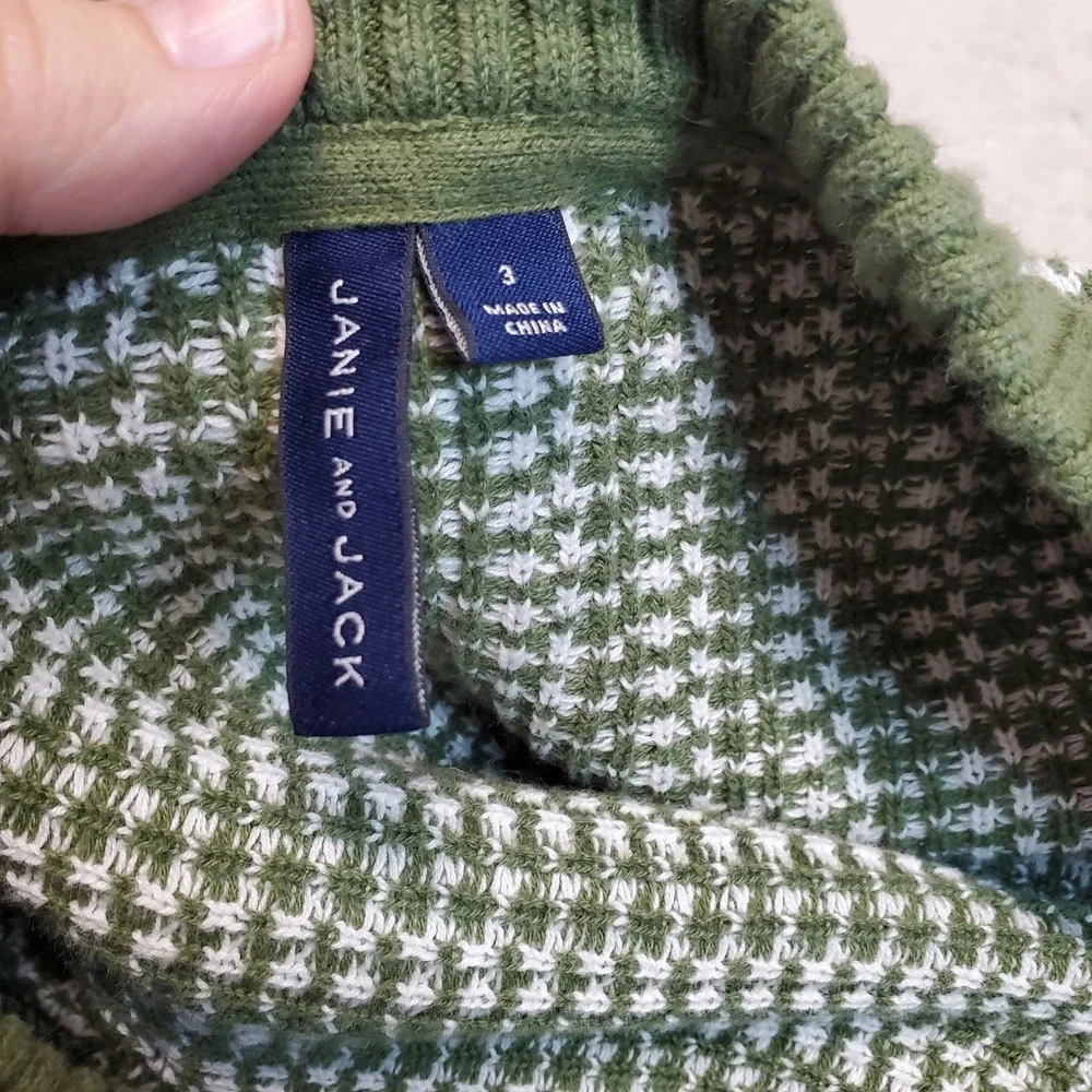 Janie and Jack Green White‎ Houndstooth Knit Preppy Classic Sweater Cardigan 3